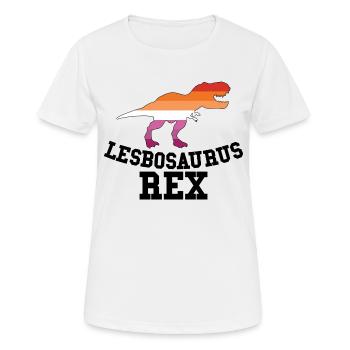 Lesbosaurus Rex - Lesbian Flag Gay Marriage Funny - Women's Breathable T-Shirt - white - Front - AI Model Female 172 dark (172cm)