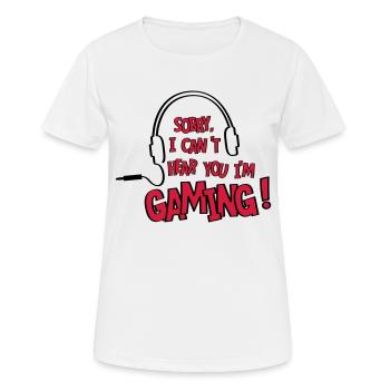 Je ne vous entends pas, je joue! en ligne. - T-shirt respirant Femme - blanc - Devant - AI Model Female 172 dark (172cm)