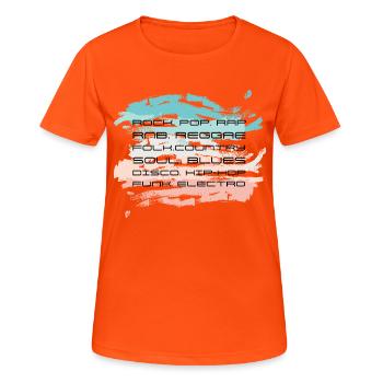 Musikstile. Design im abstrakten Stil. - Frauen T-Shirt atmungsaktiv - Neonorange - Vorne - AI Model Female 172 dark (172cm)