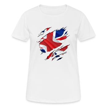Den Union Jack unter dem Shirt! - Frauen T-Shirt atmungsaktiv - Weiß - Vorne - AI Model Female 172 dark (172cm)