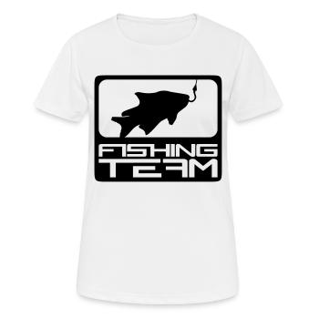 fishing team sport logo red blue caught fish - Women's Breathable T-Shirt - white - Front - AI Model Female 172 dark (172cm)