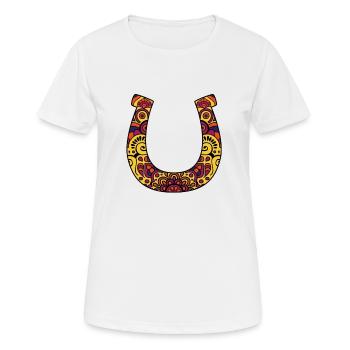 Huffero, Hufeisen Nr: 024 - Frauen T-Shirt atmungsaktiv - Weiß - Vorne - AI Model Female 172 dark (172cm)
