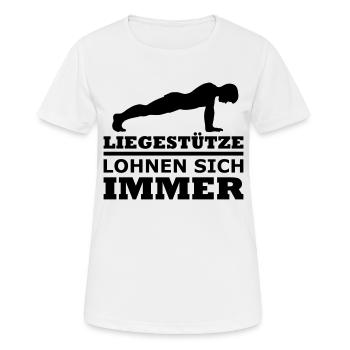 Liegestütze lohnen sich immer - Frauen T-Shirt atmungsaktiv - Weiß - Vorne - AI Model Female 172 dark (172cm)