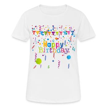 Joyeux anniversaire avec des confettis - T-shirt respirant Femme - blanc - Devant - AI Model Female 172 dark (172cm)