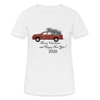 Weihnachtsauto mit Tannenbaum - Frauen T-Shirt atmungsaktiv - Weiß - Vorne - AI Model Female 172 dark (172cm)