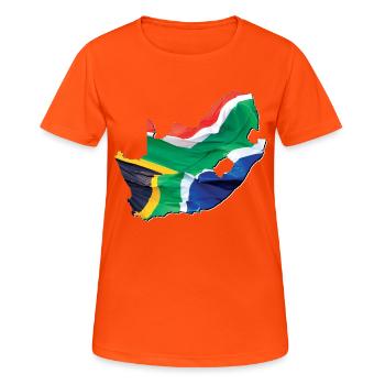 Echte Südafrika Flagge – Flag Map - Frauen T-Shirt atmungsaktiv - Neonorange - Vorne - AI Model Female 172 dark (172cm)