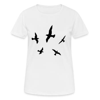 Silhouette mit Seemöwen - Frauen T-Shirt atmungsaktiv - Weiß - Vorne - AI Model Female 172 dark (172cm)