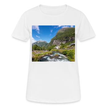 Geiranger panorama Storseterfossen Norwegen - Frauen T-Shirt atmungsaktiv - Weiß - Vorne - AI Model Female 172 dark (172cm)