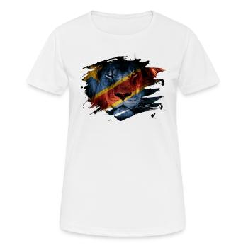 DR Congo Flag & African Lion Picture - Women's Breathable T-Shirt - white - Front - AI Model Female 172 dark (172cm)