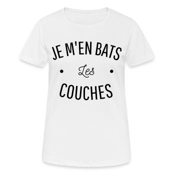 JE M'EN BATS LES COUCHES cadeau humour - T-shirt respirant Femme - blanc - Devant - AI Model Female 172 dark (172cm)