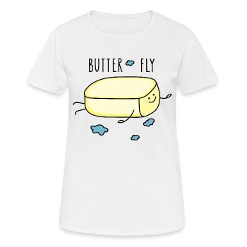 Lustige fliegende Butter - Frauen T-Shirt atmungsaktiv - Weiß - Vorne - AI Model Female 172 dark (172cm)