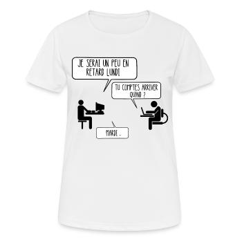en retard lundi - T-shirt respirant Femme - blanc - Devant - AI Model Female 172 dark (172cm)