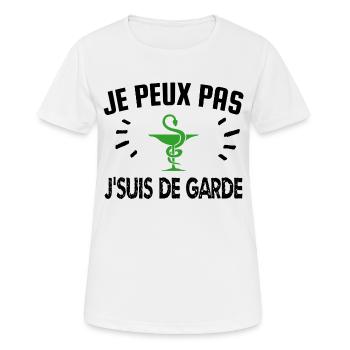 je peux pas je suis de garde - T-shirt respirant Femme - blanc - Devant - AI Model Female 172 dark (172cm)