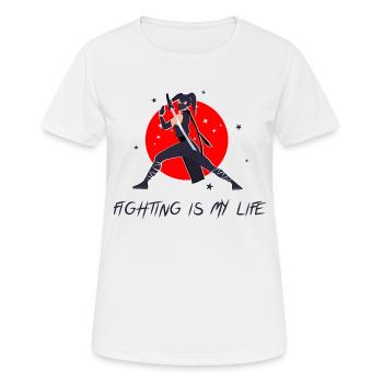 Fighter in battle pose with sword - Women's Breathable T-Shirt - white - Front - AI Model Female 172 dark (172cm)