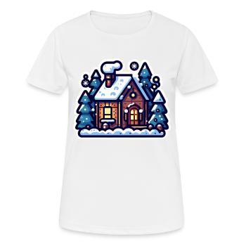 Gemütliche Winterhütte: Festliche Urlaubsillustration - Frauen T-Shirt atmungsaktiv - Weiß - Vorne - AI Model Female 172 dark (172cm)