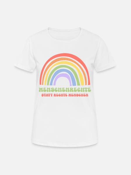 Menschenrechte Regenbogen Demo gegen rechts - Frauen T-Shirt atmungsaktiv - Weiß