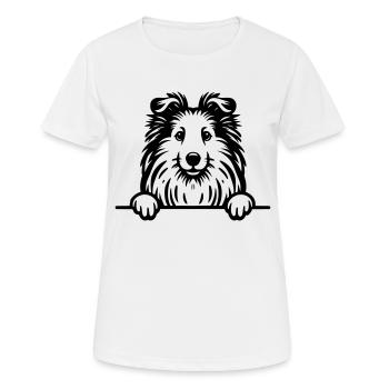 Peeking Sheltie - Shetland Sheepdog Vektor - Frauen T-Shirt atmungsaktiv - Weiß - Vorne - AI Model Female 172 dark (172cm)