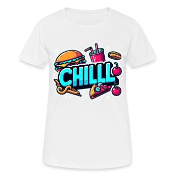 Autocollant Chill - T-shirt respirant Femme - blanc - Devant - AI Model Female 172 dark (172cm)