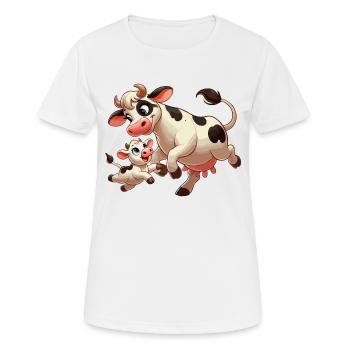 Kuhmutter mit herumtollendem Kind - Frauen T-Shirt atmungsaktiv - Weiß - Vorne - AI Model Female 172 dark (172cm)