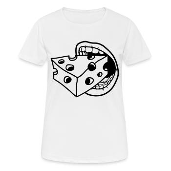 mund abbeissen fressen maul kaese loecher gauda co - Frauen T-Shirt atmungsaktiv - Weiß - Vorne - AI Model Female 172 dark (172cm)