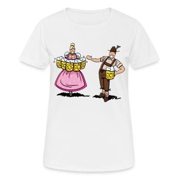 Lederhosen Man Welcomes Beer Waitress - Frauen T-Shirt atmungsaktiv - Weiß - Vorne - AI Model Female 172 dark (172cm)