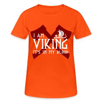 Axt Wikinger Logo - Frauen T-Shirt atmungsaktiv - Neonorange - Vorne - AI Model Female 172 dark (172cm)