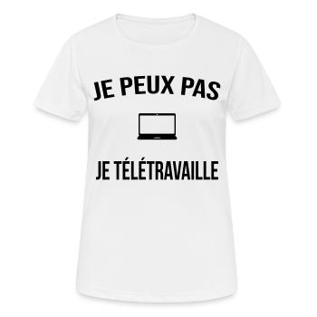 Je peux pas je télétravaille - T-shirt respirant Femme - blanc - Devant - AI Model Female 172 dark (172cm)