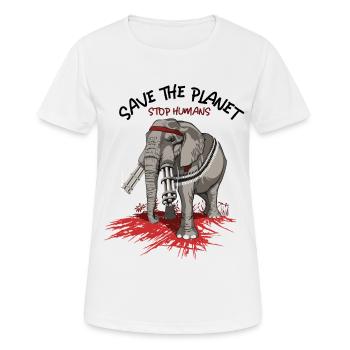 Rette den Planeten, halte die Menschen auf - Frauen T-Shirt atmungsaktiv - Weiß - Vorne - AI Model Female 172 dark (172cm)