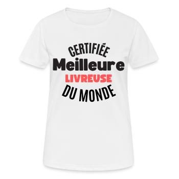 certifiée meilleure livreuse du monde - T-shirt respirant Femme - blanc - Devant - AI Model Female 172 dark (172cm)