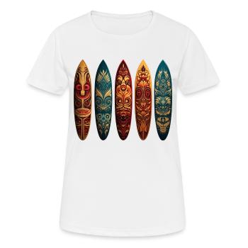 Polynesian art on different surfboards - Women's Breathable T-Shirt - white - Front - AI Model Female 172 dark (172cm)