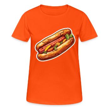 Bratwurst im Brötchen - Frauen T-Shirt atmungsaktiv - Neonorange - Vorne - AI Model Female 172 dark (172cm)