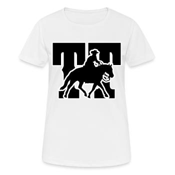 Turniertussi Design mit Westernpferd und Reiter - Frauen T-Shirt atmungsaktiv - Weiß - Vorne - AI Model Female 172 dark (172cm)