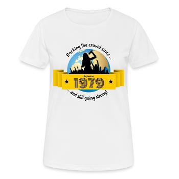 45. Geburtstag Rocking the crowd since 09/1979 - Frauen T-Shirt atmungsaktiv - Weiß - Vorne - AI Model Female 172 dark (172cm)