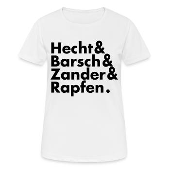 Pike, perch, zander, asp, black typo - Women's Breathable T-Shirt - white - Front - AI Model Female 172 dark (172cm)