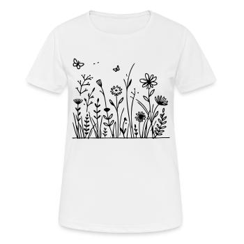 Prairie fleurie avec papillon - T-shirt respirant Femme - blanc - Devant - AI Model Female 172 dark (172cm)