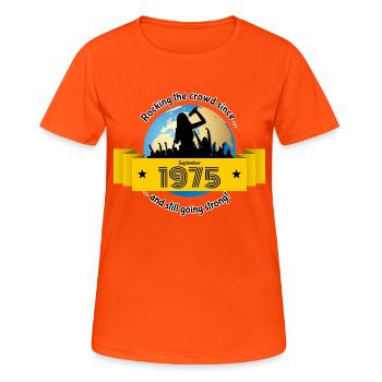50. Geburtstag Rocking the crowd since 09/1975 - Frauen T-Shirt atmungsaktiv - Neonorange - Vorne - AI Model Female 172 dark (172cm)