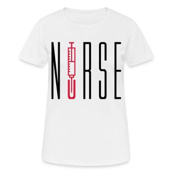 nurse doctor text stechen spritze blut arzt abhoer - Frauen T-Shirt atmungsaktiv - Weiß - Vorne - AI Model Female 172 dark (172cm)