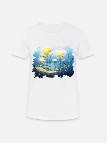 Wieloryb, latający wieloryb - Dame T-shirt svedtransporterende - hvid