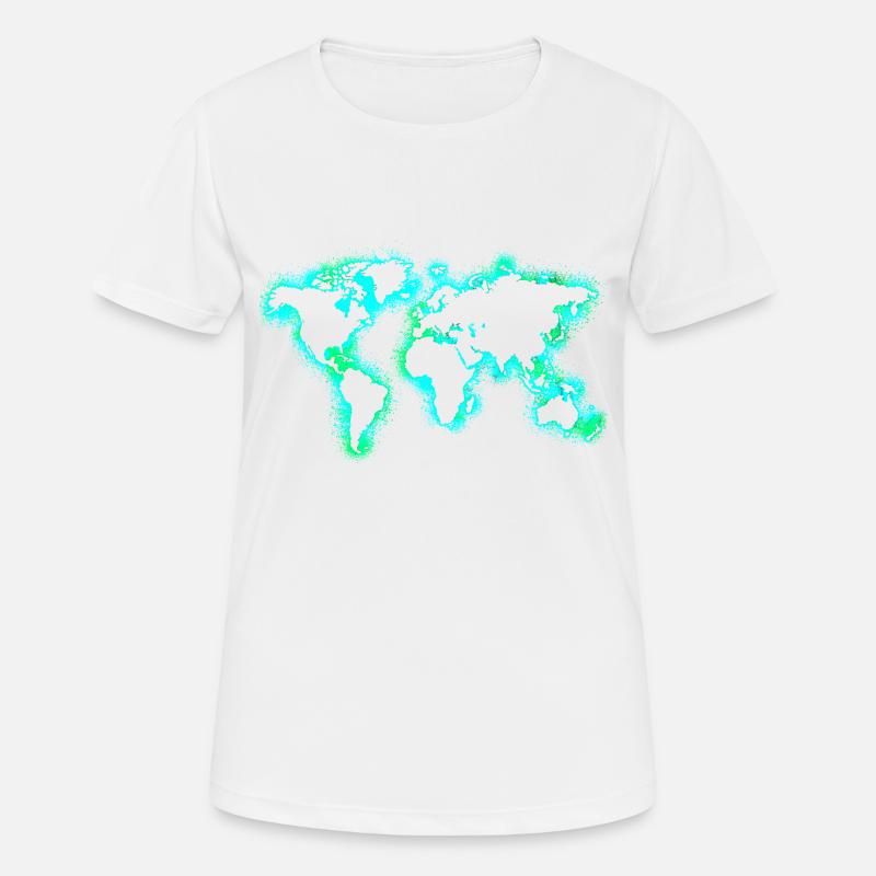 World Map Earth Map Earthday Neon Blue - Women's Breathable T-Shirt - white