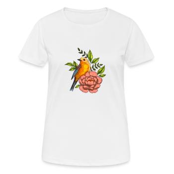 Vogel in Blumen, Natur - Frauen T-Shirt atmungsaktiv - Weiß - Vorne - AI Model Female 172 dark (172cm)