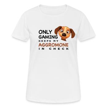 Drôle, Le jeu garde l’aggromone à distance, Anglais - T-shirt respirant Femme - blanc - Devant - AI Model Female 172 dark (172cm)