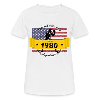 44. Geburtstag Alive and kickin since 08/1980 - Frauen T-Shirt atmungsaktiv - Weiß - Vorne - AI Model Female 172 dark (172cm)