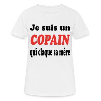 JE SUIS UN COPAIN QUI CLAQUE SA MERE - T-shirt respirant Femme - blanc - Devant - AI Model Female 172 dark (172cm)