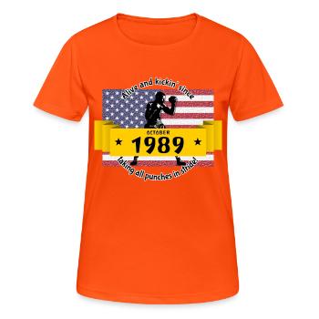 35e anniversaire Vivant et actif depuis 10/1989 - T-shirt respirant Femme - orange néon - Devant - AI Model Female 172 dark (172cm)