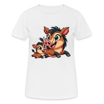 Wildschweinmutter und Kind beim Herumtollen - Frauen T-Shirt atmungsaktiv - Weiß - Vorne - AI Model Female 172 dark (172cm)