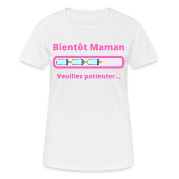 Bientôt Maman veuillez patienter - future Maman - T-shirt respirant Femme - blanc - Devant - AI Model Female 172 dark (172cm)