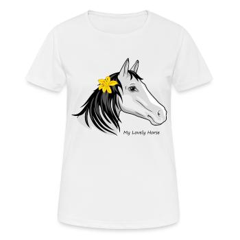 Portrait d’un cheval avec un lys dans sa crinière - T-shirt respirant Femme - blanc - Devant - AI Model Female 172 dark (172cm)