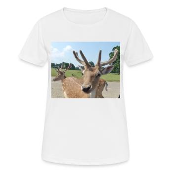 Close up of a Deer - Women's Breathable T-Shirt - white - Front - AI Model Female 172 dark (172cm)
