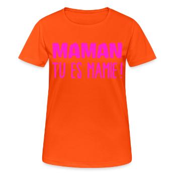 Mamie future grand mère - T-shirt respirant Femme - orange néon - Devant - AI Model Female 172 dark (172cm)