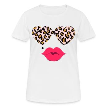 Lunettes léopard avec des lèvres - T-shirt respirant Femme - blanc - Devant - AI Model Female 172 dark (172cm)